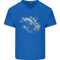 A Carp Fish Mens V-Neck Cotton T-Shirt Royal Blue