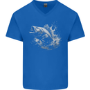 A Carp Fish Mens V-Neck Cotton T-Shirt Royal Blue