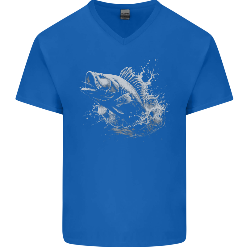 A Carp Fish Mens V-Neck Cotton T-Shirt Royal Blue