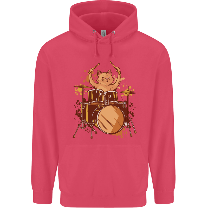 A Cat Drummer Drumming Childrens Kids Hoodie Heliconia