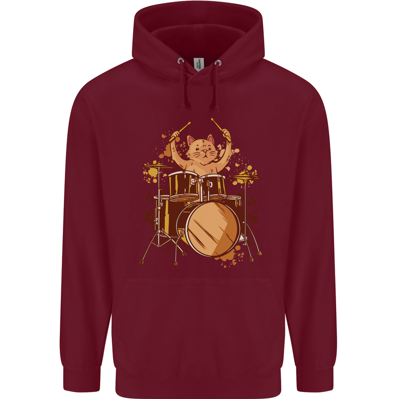 A Cat Drummer Drumming Childrens Kids Hoodie Maroon