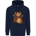 A Cat Drummer Drumming Childrens Kids Hoodie Navy Blue
