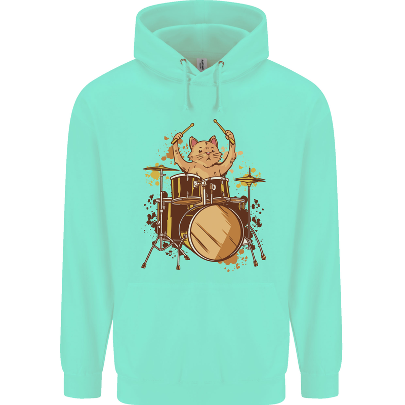 A Cat Drummer Drumming Childrens Kids Hoodie Peppermint