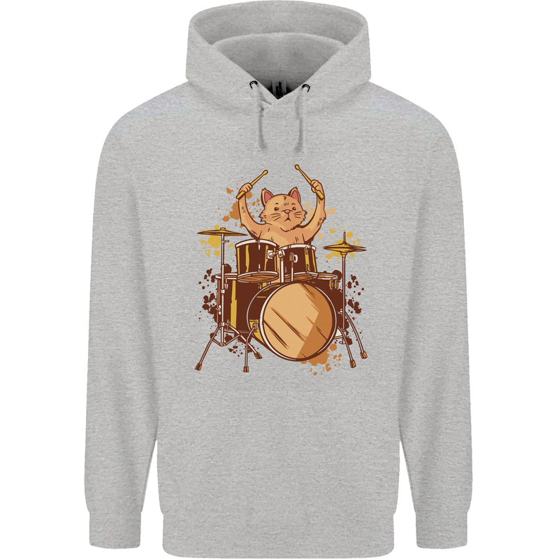 A Cat Drummer Drumming Childrens Kids Hoodie Sports Grey
