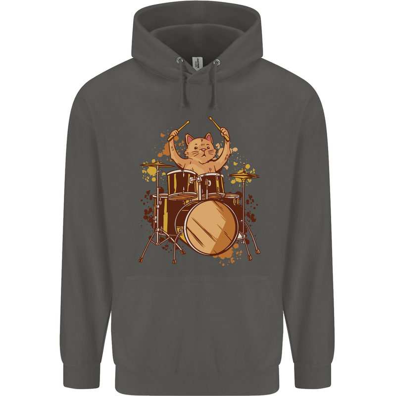 A Cat Drummer Drumming Childrens Kids Hoodie Storm Grey