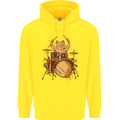 A Cat Drummer Drumming Childrens Kids Hoodie Yellow