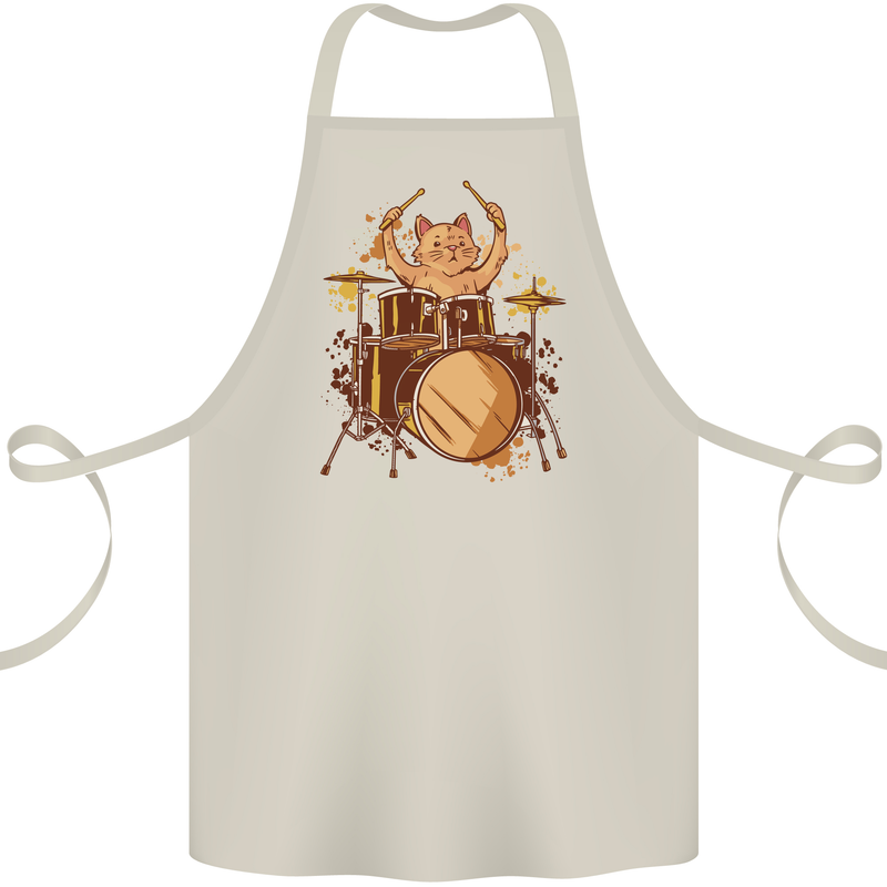 A Cat Drummer Drumming Cotton Apron 100% Organic Natural