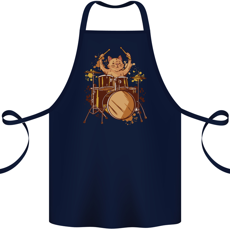 A Cat Drummer Drumming Cotton Apron 100% Organic Navy Blue