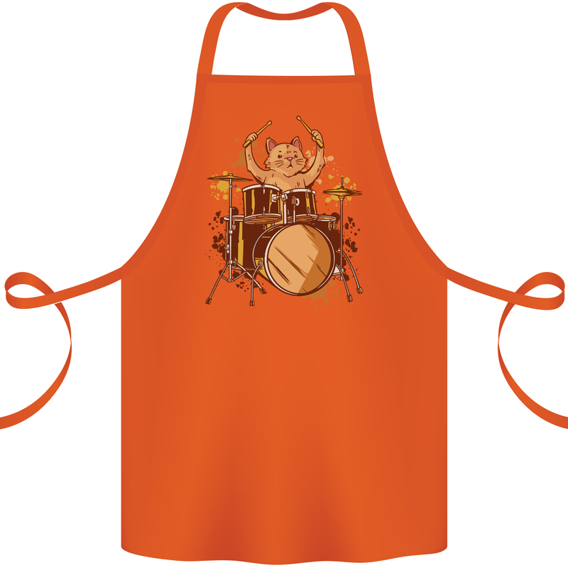 A Cat Drummer Drumming Cotton Apron 100% Organic Orange