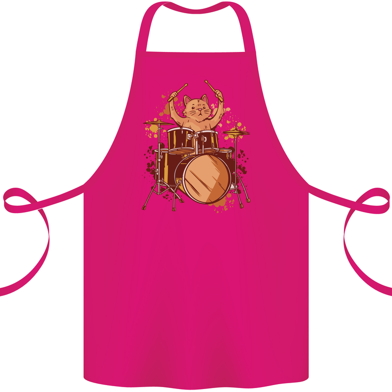 A Cat Drummer Drumming Cotton Apron 100% Organic Pink