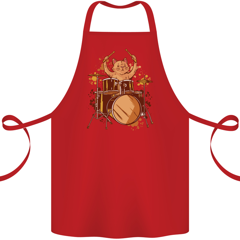 A Cat Drummer Drumming Cotton Apron 100% Organic Red