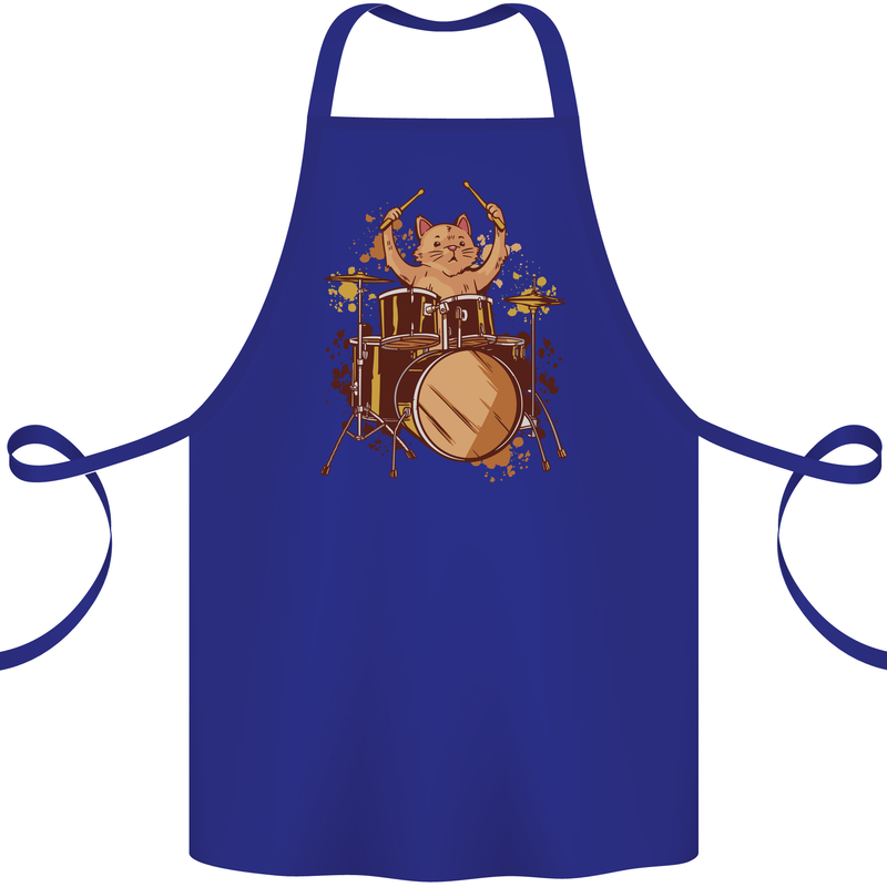 A Cat Drummer Drumming Cotton Apron 100% Organic Royal Blue