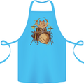 A Cat Drummer Drumming Cotton Apron 100% Organic Turquoise