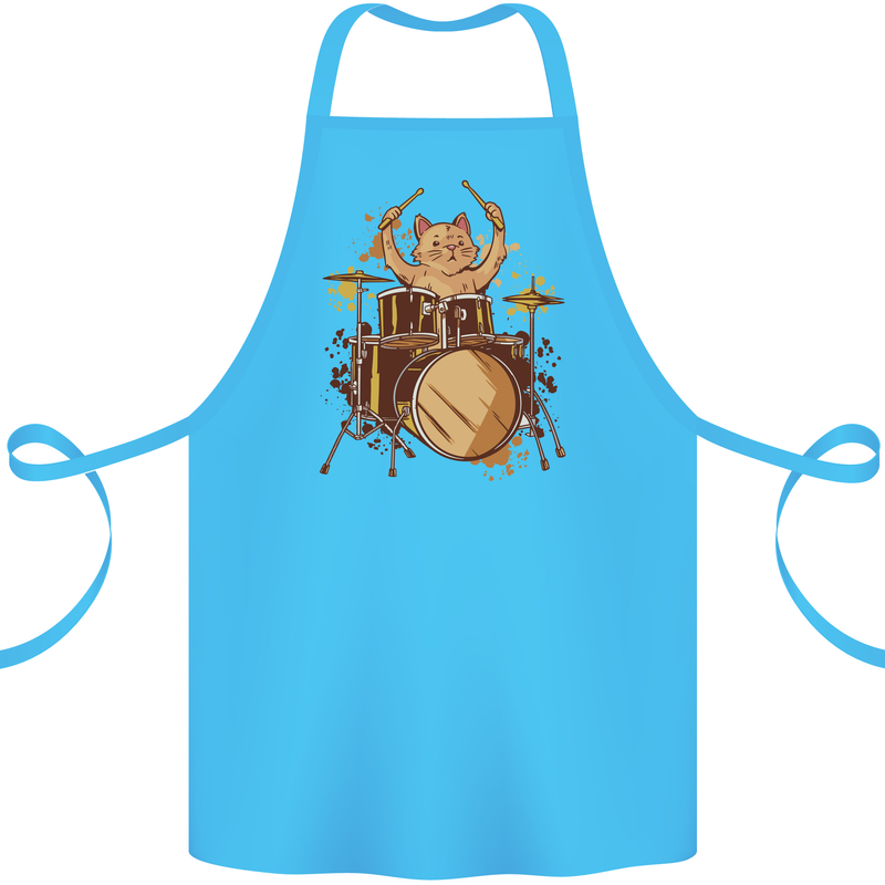 A Cat Drummer Drumming Cotton Apron 100% Organic Turquoise