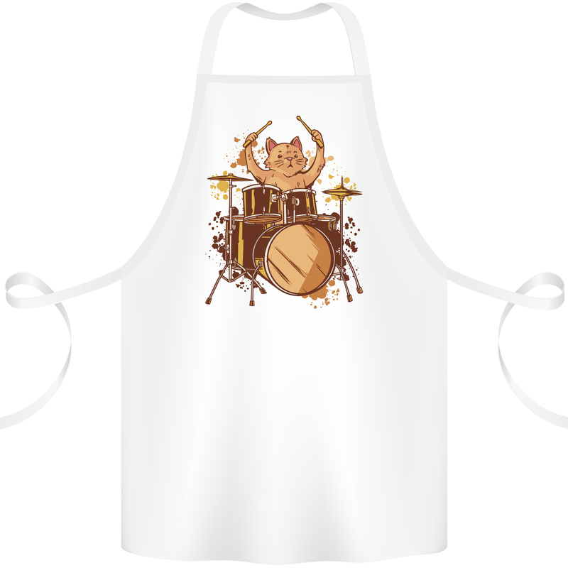 A Cat Drummer Drumming Cotton Apron 100% Organic White