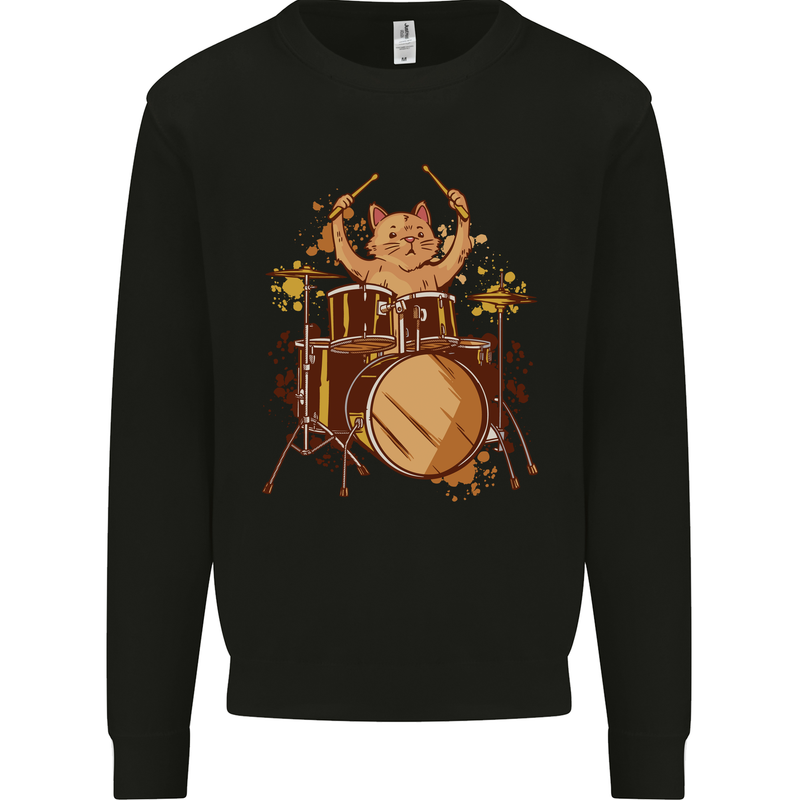 A Cat Drummer Drumming Kids Sweatshirt Jumper Black