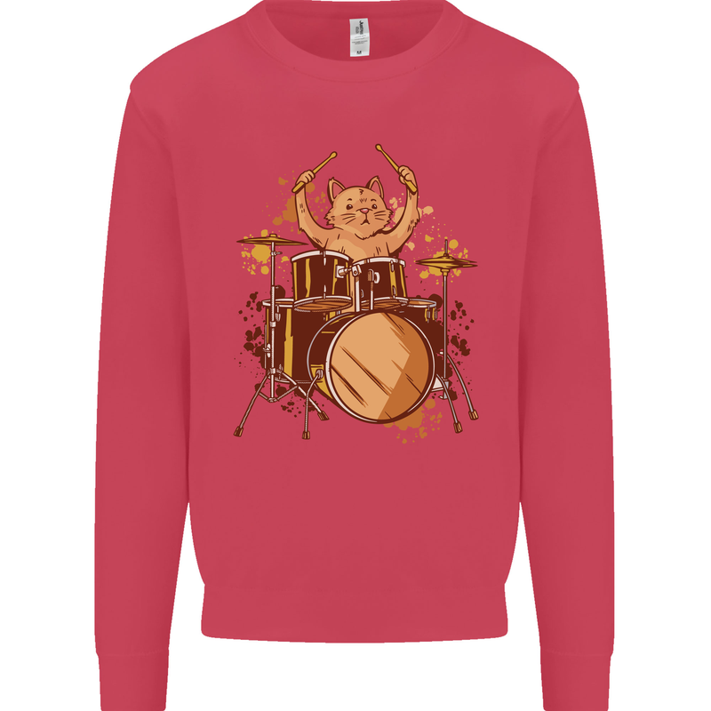 A Cat Drummer Drumming Kids Sweatshirt Jumper Heliconia