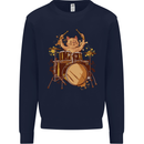 A Cat Drummer Drumming Kids Sweatshirt Jumper Navy Blue