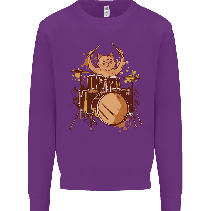 A Cat Drummer Drumming Kids Sweatshirt Jumper Purple