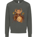 A Cat Drummer Drumming Kids Sweatshirt Jumper Storm Grey