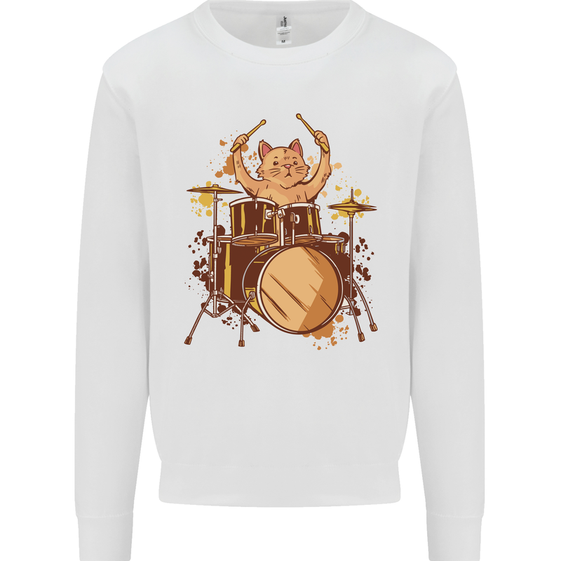 A Cat Drummer Drumming Kids Sweatshirt Jumper White