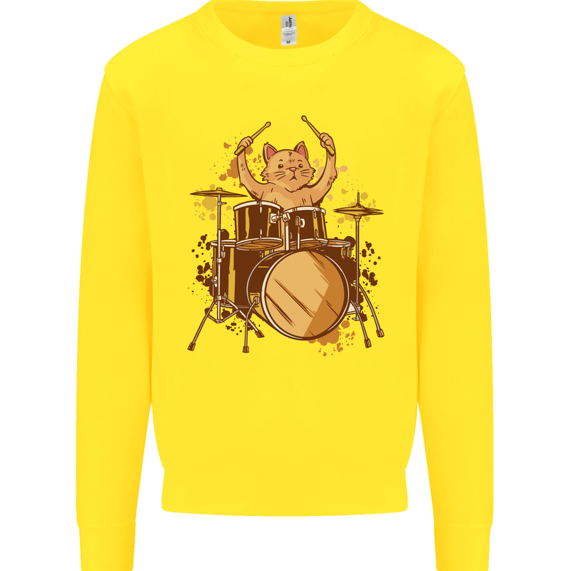 A Cat Drummer Drumming Kids Sweatshirt Jumper Yellow