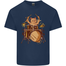 A Cat Drummer Drumming Kids T-Shirt Childrens Navy Blue