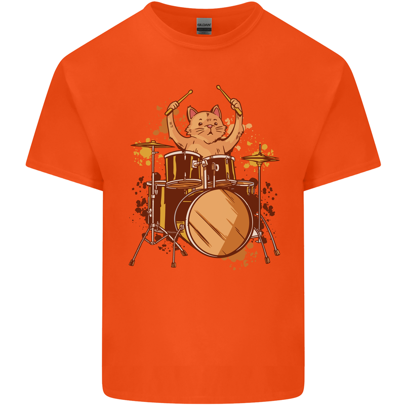 A Cat Drummer Drumming Kids T-Shirt Childrens Orange