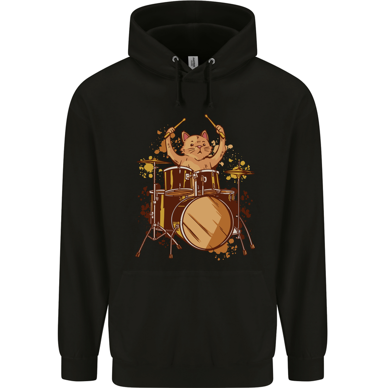 A Cat Drummer Drumming Mens 80% Cotton Hoodie Black
