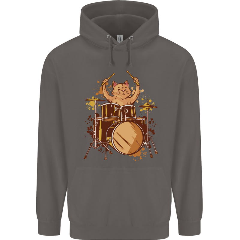 A Cat Drummer Drumming Mens 80% Cotton Hoodie Charcoal