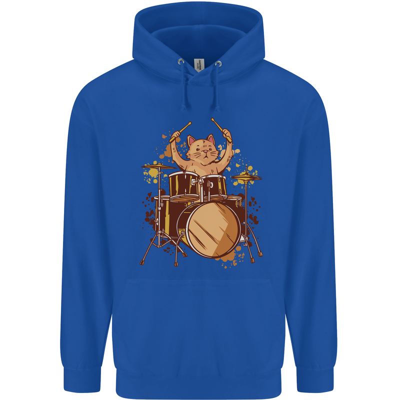 A Cat Drummer Drumming Mens 80% Cotton Hoodie Royal Blue