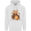 A Cat Drummer Drumming Mens 80% Cotton Hoodie White