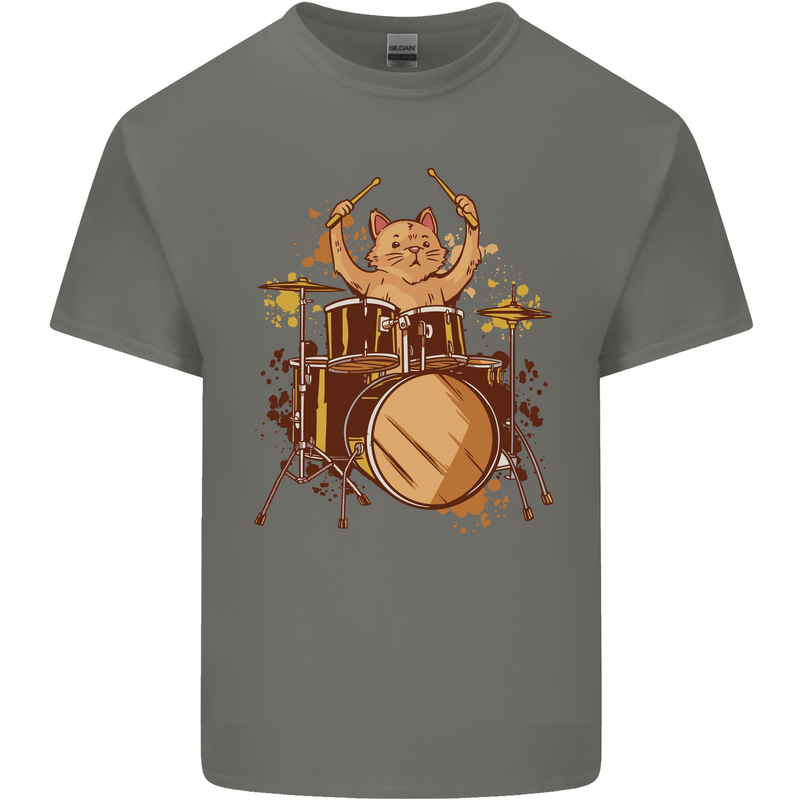 A Cat Drummer Drumming Mens Cotton T-Shirt Tee Top Charcoal