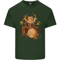 A Cat Drummer Drumming Mens Cotton T-Shirt Tee Top Forest Green