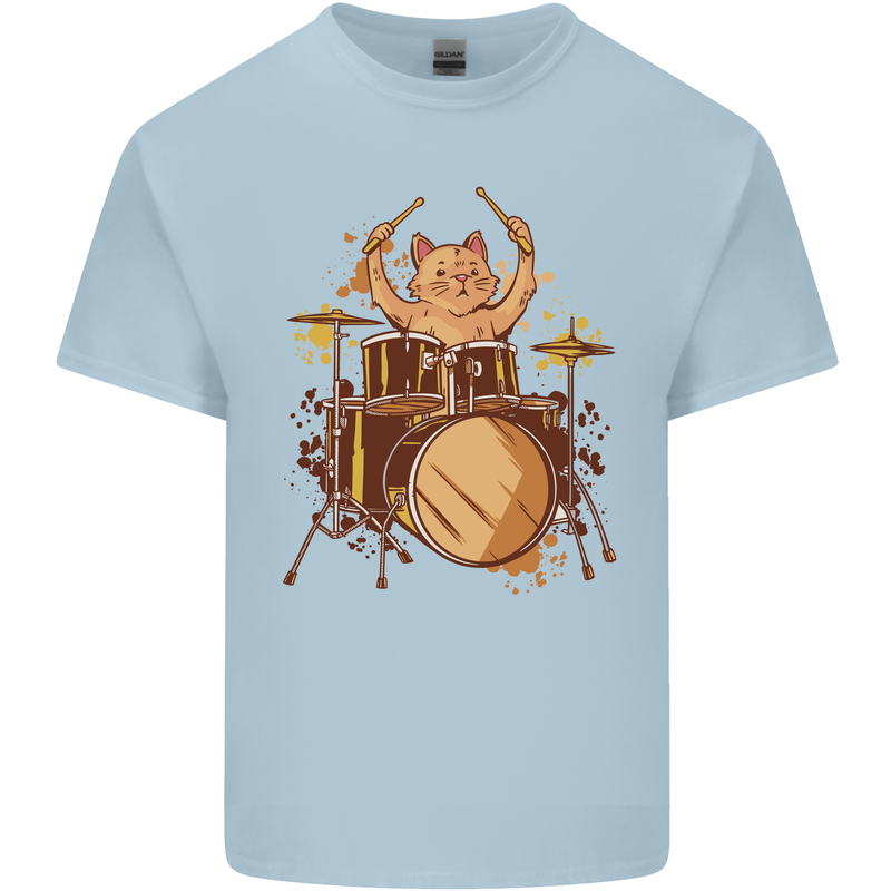 A Cat Drummer Drumming Mens Cotton T-Shirt Tee Top Light Blue