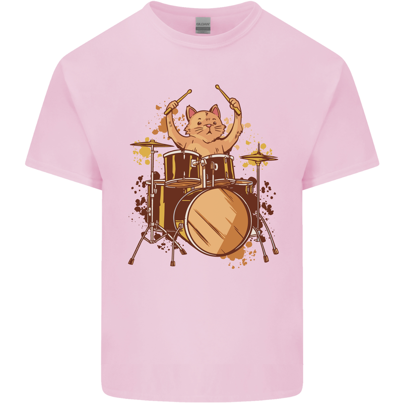 A Cat Drummer Drumming Mens Cotton T-Shirt Tee Top Light Pink