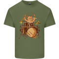 A Cat Drummer Drumming Mens Cotton T-Shirt Tee Top Military Green