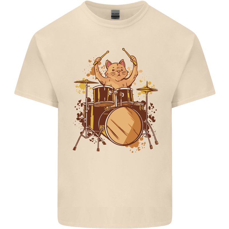 A Cat Drummer Drumming Mens Cotton T-Shirt Tee Top Natural