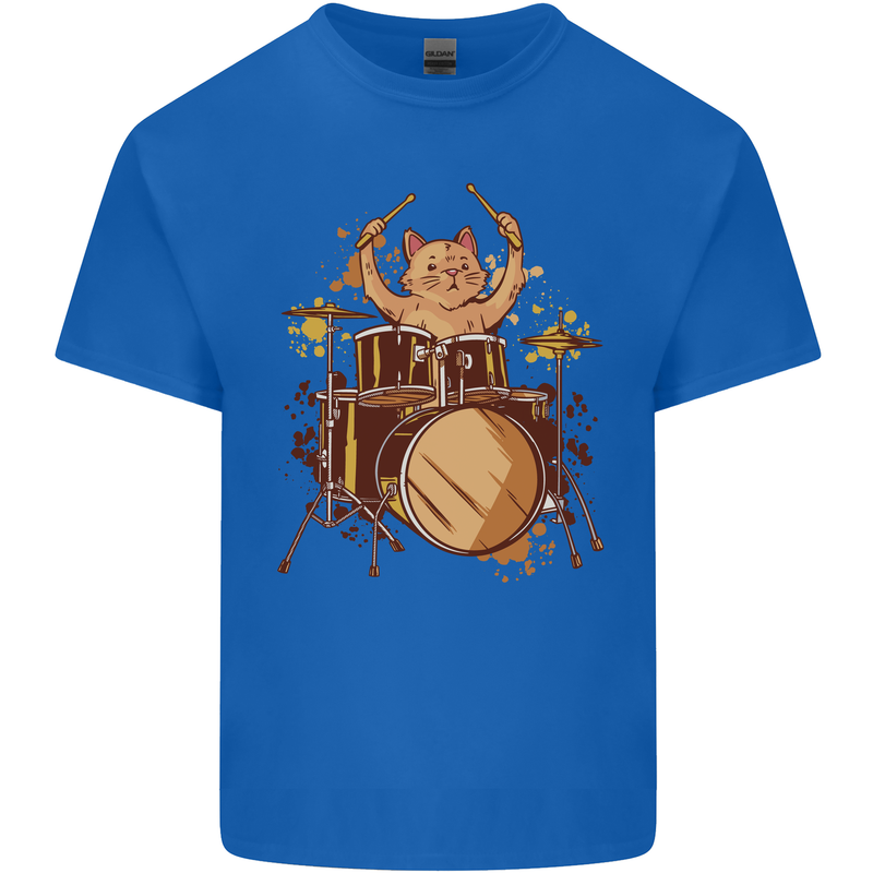 A Cat Drummer Drumming Mens Cotton T-Shirt Tee Top Royal Blue