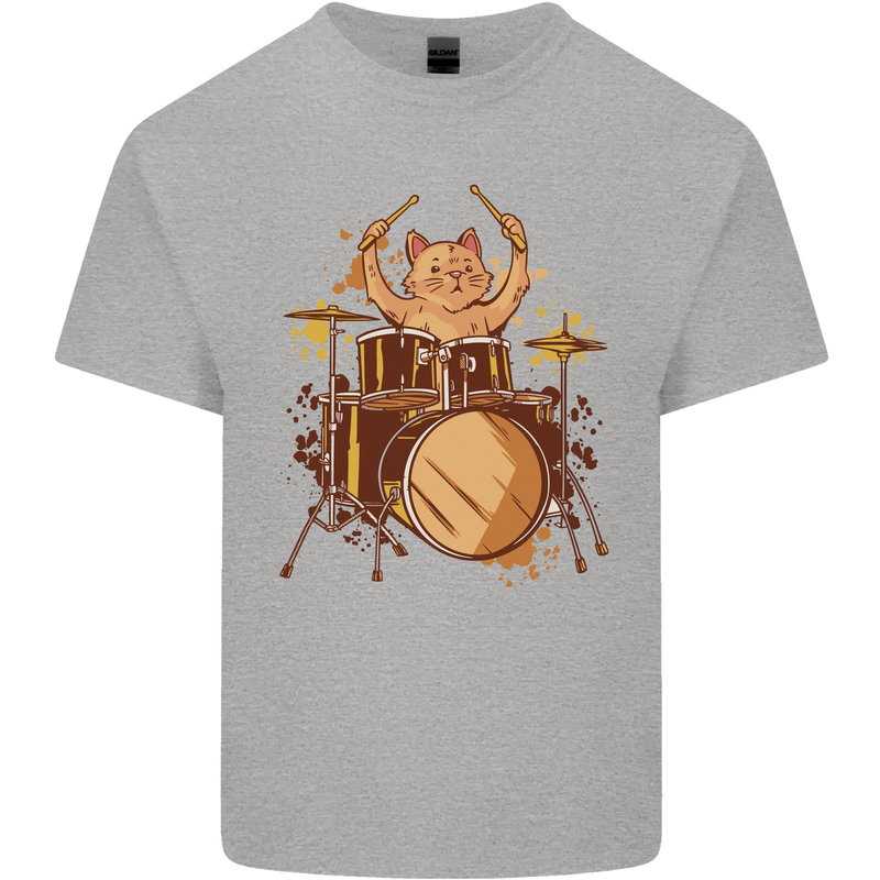 A Cat Drummer Drumming Mens Cotton T-Shirt Tee Top Sports Grey