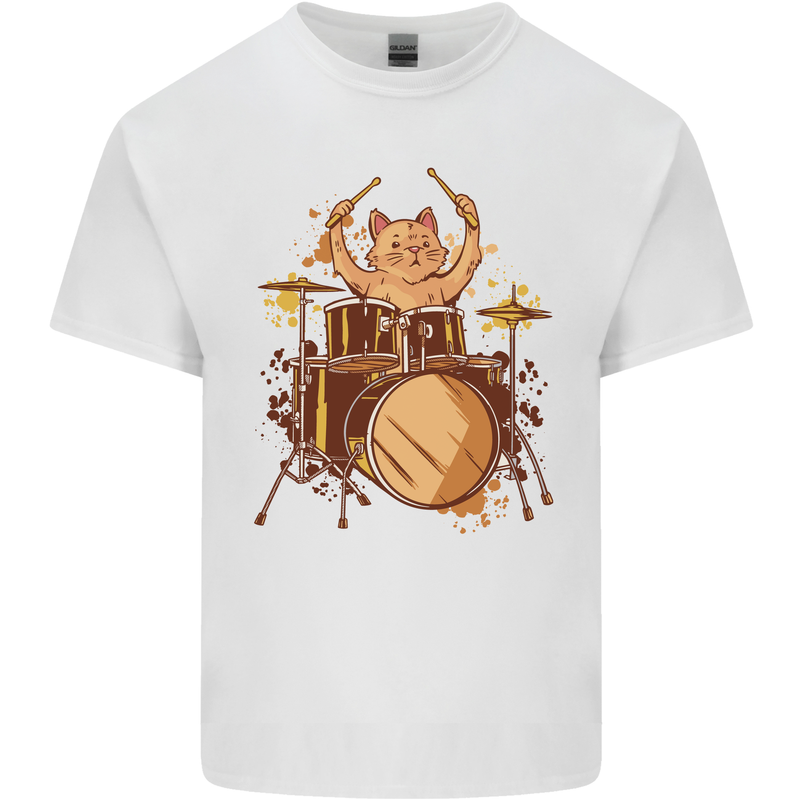 A Cat Drummer Drumming Mens Cotton T-Shirt Tee Top White