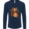 A Cat Drummer Drumming Mens Long Sleeve T-Shirt Navy Blue