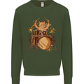 A Cat Drummer Drumming Mens Sweatshirt Jumper Forest Green