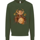 A Cat Drummer Drumming Mens Sweatshirt Jumper Forest Green