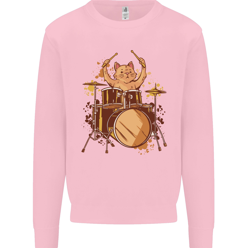 A Cat Drummer Drumming Mens Sweatshirt Jumper Light Pink