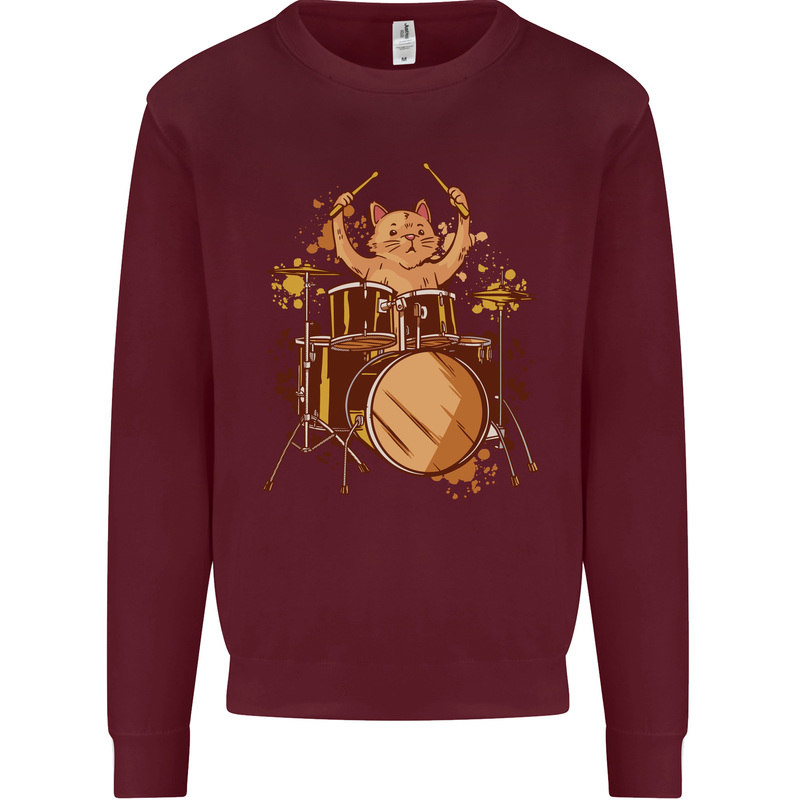 A Cat Drummer Drumming Mens Sweatshirt Jumper Maroon