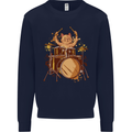 A Cat Drummer Drumming Mens Sweatshirt Jumper Navy Blue