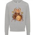 A Cat Drummer Drumming Mens Sweatshirt Jumper Sports Grey