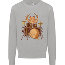 A Cat Drummer Drumming Mens Sweatshirt Jumper Sports Grey