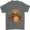 A Cat Drummer Drumming Mens T-Shirt 100% Cotton Charcoal